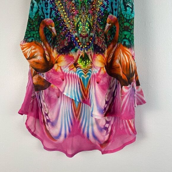 Camilla Awakened Utopia Flamingo Layered Silk Top Size 1 - Picture 14 of 14